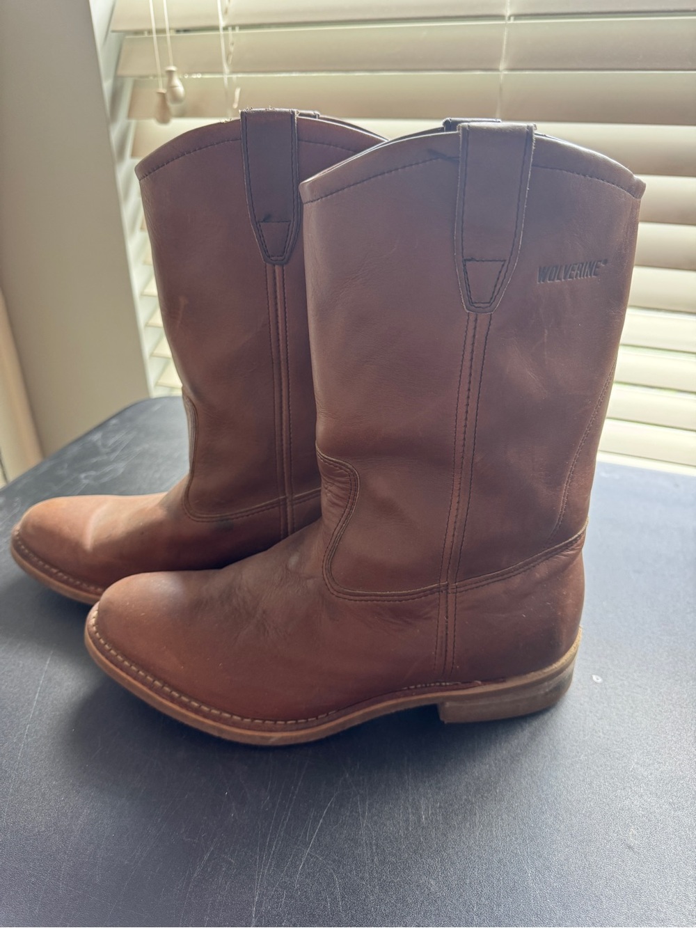 Wolverine Brown Leather Western Pull-On Work Boots
